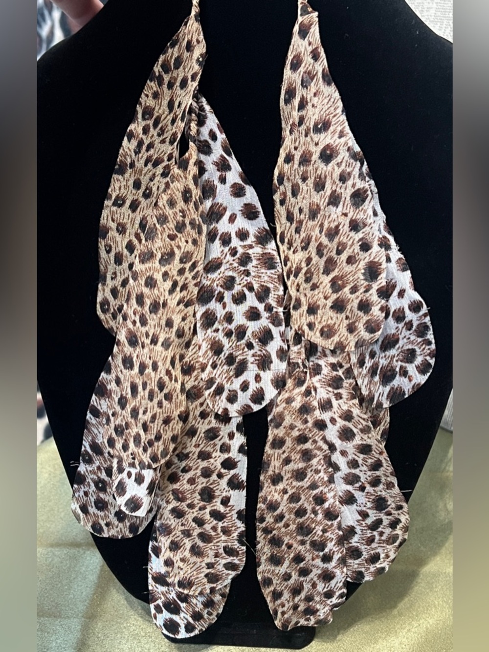 Leopard Print Feathery Fringe Long Earrings